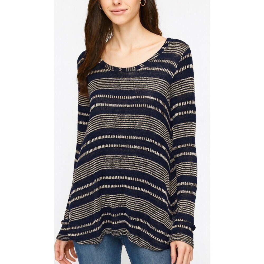 Le Lis made in USA black & white striped long sleeve lightweight sweater SZ S